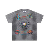 Ss street duaa retro washed and distressed hot-drilled ripped short-sleeved t-shirt