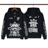 streetwear zip hoodie cartoon letter print zip-up sweatshirt and pants camouflage set