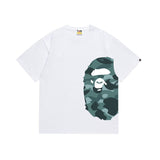 Wholesale japanese style side plaid camo ape head short sleeve color block trendy t-shirt for summer