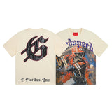 European and american high street gd rock heavy industry washed distressed skull letter speed short sleeve