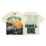 European and american high street gd rock heavy industry washed distressed skull letter speed short sleeve