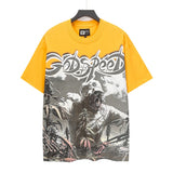 gods short-sleeved heavy weight washed fog high street rock band skull pure cottonprinting t-shirt