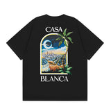casa casablanca short-sleeved fantasy door letter logo printingstylish round neck short-sleeved t-shirt