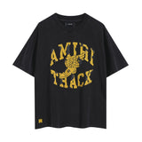 Wholesale foreign trade amir washed distressed tiger head number & letter logo short sleeve t-shirt