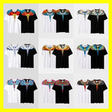 Cross-border wholesale european and american mb short-sleeved gradient colorful wings t-shirt couple black and white feather half