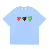 Correct version star kawakubo pla heartembroider short-sleeved pure cotton red heart peach couple t-shirt y