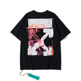 Wholesale off short sleeve ow dissolved arrow gradient starry sky splash ink t-shirt yellow tape warning line love