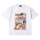 Wholesale high street purple br@nd american style short sleeve loose retro casual t-shirt couple trendy tee