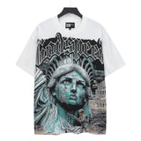 Cross-border wholesale high version gods short-sleeved heavy weight washed fog high street skull pure cotton printed round