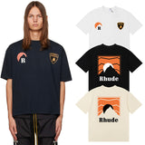 Rhude T Shirts Sunset Printing Cotton Casual Short Sleeve Men and Women