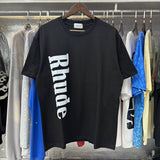 Rhude T Shirts Vertical Solid Color Printed Cotton Casual Short Sleeve Men and Women