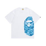 Wholesale japanese style side plaid camo ape head short sleeve color block trendy t-shirt for summer