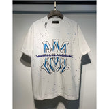 amri flow paint graffiti letter starry sky classic logo print short sleeve couple t-shirt