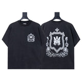 Ready to ship! summer amri high-quality, 100% cotton t-shirt with printed design and washed finish short sleeves
