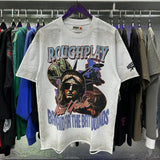 High street style roughplay gorilla print tee - distressed ripped faux layered short sleeve - american retro trend