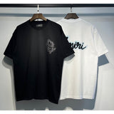 [gram] am flow paint graffiti letter starry sky classic logo print short sleeve couple t-shirt