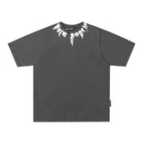 beheaded bear short-sleeved pa flame letter flow paint back logo trendy couple t-shirt