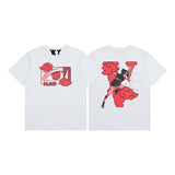 Cross-border supply large v letter lne cherry blossom short half-sleeve sketch embroidery lip print graffiti print short