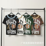 valley washed distressed printed short-sleeved hip-hop loose street t-shirt hooded