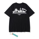 Wholesale off short sleeve ow dissolved arrow gradient starry sky splash ink t-shirt yellow tape warning line love