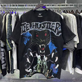Meichao life husters masked tattoo angel print hotfix rhinestone lettering oversized casual short sleeve t-shirt