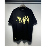 amri flow paint graffiti letter starry sky classic logo print short sleeve couple t-shirt