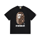 Early spring/summer camo ape head collaboration - little monkey logo print short sleeve couple's trendy tee