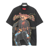 Cross-border wholesale high version gods short-sleeved heavy weight washed fog high street skull pure cotton printed round