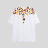 mb short-sleeved python lion head colorful feather wings t-shirt european and american loose couple