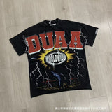 Ss street duaa retro washed and distressed hot-drilled ripped short-sleeved t-shirt