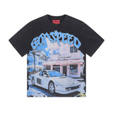 Cross-border gs american high street washed retro skull racing machine girl printing short-sleeved fashion
