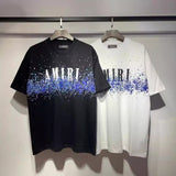 [gram] am flow paint graffiti letter starry sky classic logo print short sleeve couple t-shirt
