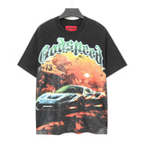 Cross-border wholesale high version gods short-sleeved heavy weight washed fog high street skull pure cotton printed round