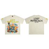 High quality lost intricacy dark torch hot diamond washed distressed round neck short-sleeved t-shirt