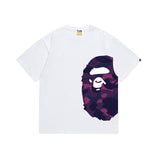 Wholesale japanese style side plaid camo ape head short sleeve color block trendy t-shirt for summer