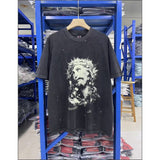 Saint michael co-branded skull letter high street retro washed distressed loose round neck short-sleeved t-shirt