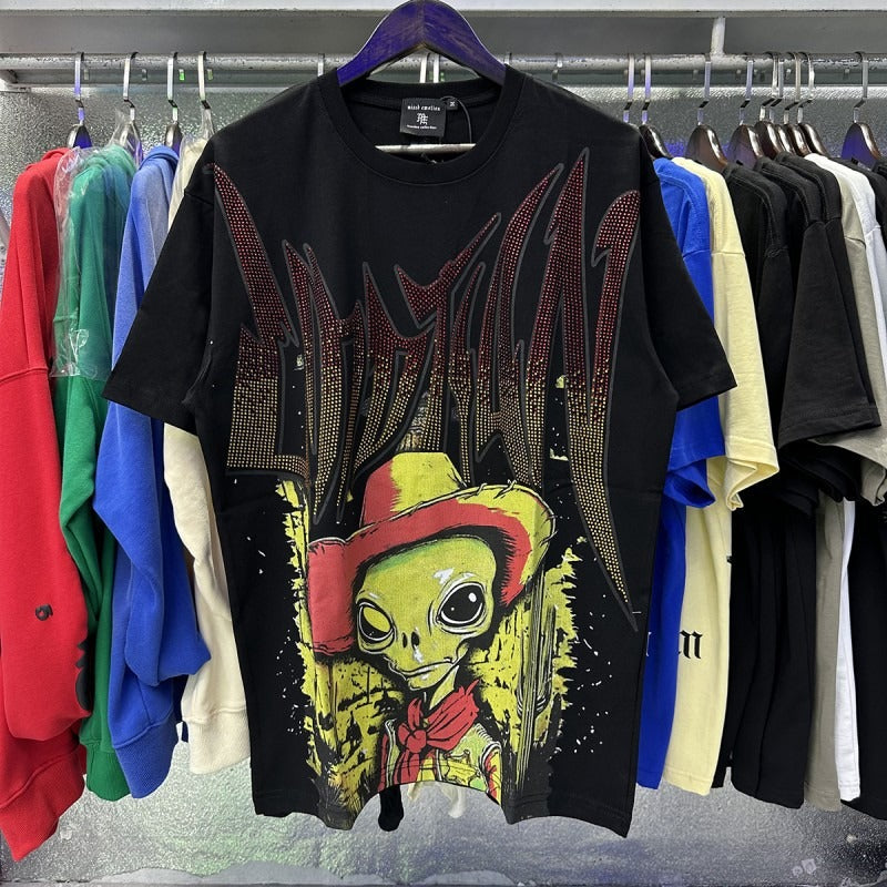 wholesale american trend mixed emotion alien octopus hot diamond angel short-sleeved couple full print