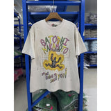 Satoshi summer american retroletterprinting washed and distressed spray dirty crackle loose short-sleeved t-shirt