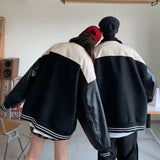 Unisex Baseball Jersey Vintage PU Baseball Jacket Autumn Loose Jacket