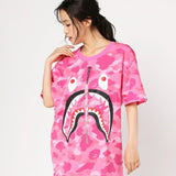 cross-border wholesale japanese style camouflage shark tiger head ape color matching luminous short-sleeved couple loose