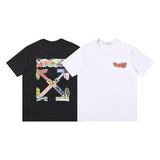 Wholesale off short sleeve ow dissolved arrow gradient starry sky splash ink t-shirt yellow tape warning line love