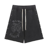 Wholesale saint vanity american washed & drilled short sleeve t-shirt & trendy shorts set for export