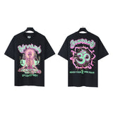 american trend high quality loose t-shirt pure cotton front and rear high-definition printing casualcoupletrendy short sleeves