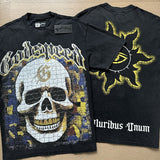 European and american high street gd rock heavy industry washed distressed skull letter speed short sleeve