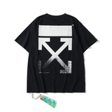 Wholesale off short sleeve ow dissolved arrow gradient starry sky splash ink t-shirt yellow tape warning line love