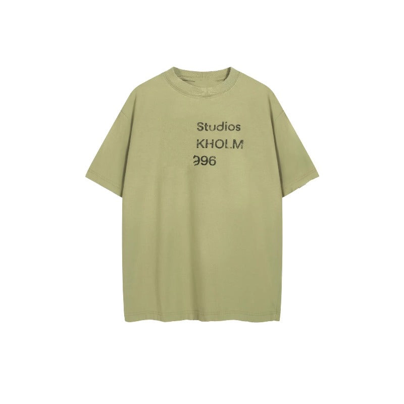 Ac letter print high street washed distressed vintage oversized short sleeve couple t-shirt