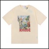 Export wholesale niche american fashion rhu flag floralsprinting double yarn pure cottoncasualloose couple short-sleeved t