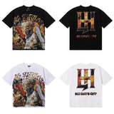 Meichao life husters masked tattoo angel print hotfix rhinestone lettering oversized casual short sleeve t-shirt