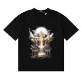 Wholesale high street purple br@nd american style short sleeve loose retro casual t-shirt couple trendy tee