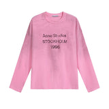 A western washed and distressed old letter printing high street long-sleeved loose couple cross-border t